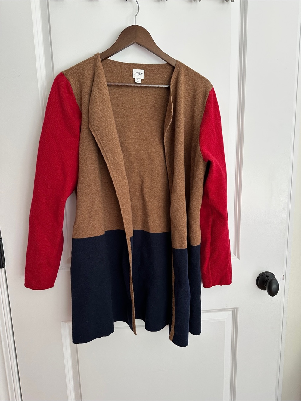 J. Crew factory Camel, Navy & Red Colorblock Open Cardigan